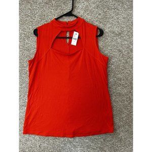 Lane Bryant Bright Orange Peek A Boo Front Eyelet Back Tank Top Shirt Size 10/12